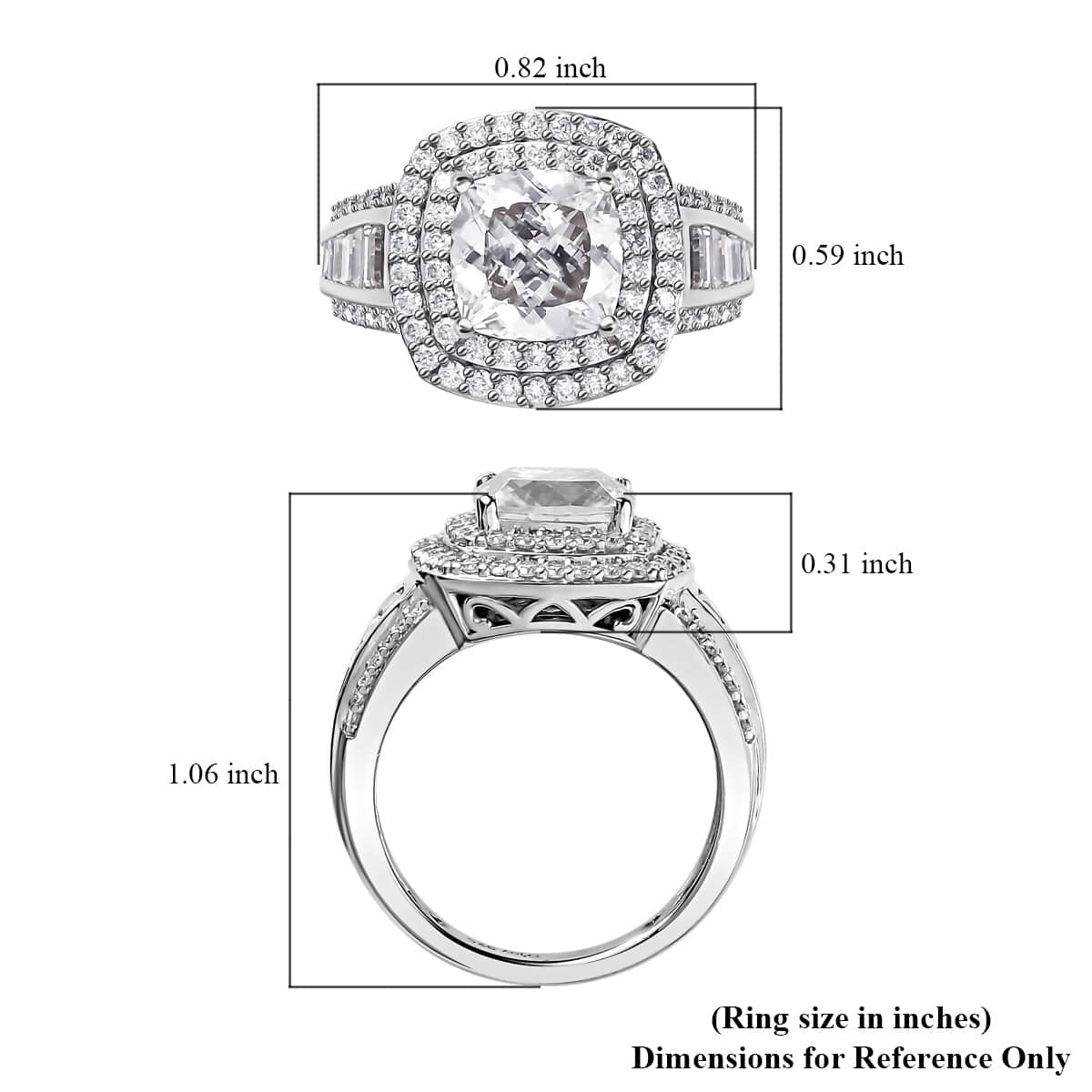 Moissanite Double Halo Ring in Platinum Over Sterling Silver (Size 10.0) 3.60 ctw image number 5