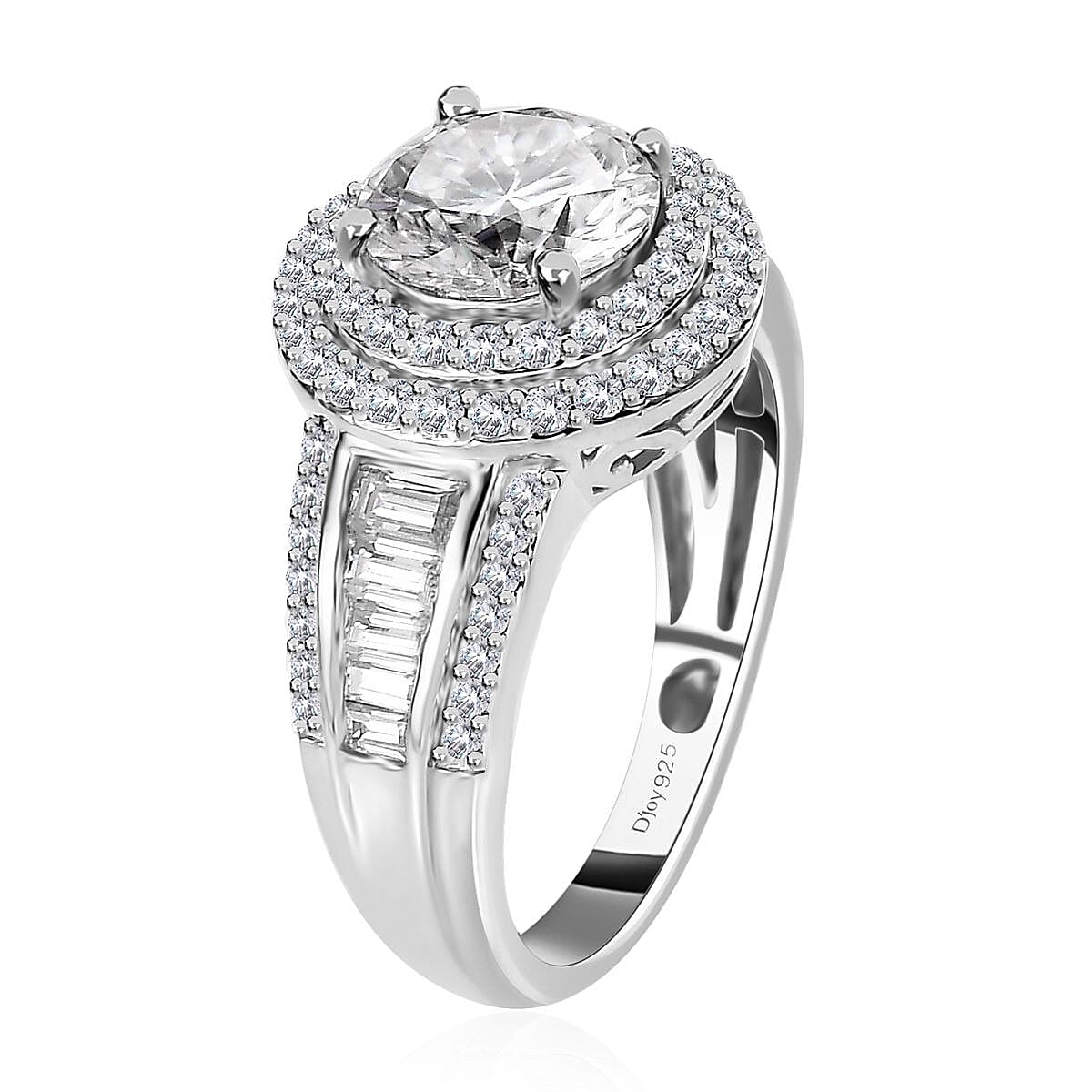 Moissanite Double Halo Ring in Platinum Over Sterling Silver (Size 6.0) 3.00 ctw image number 3