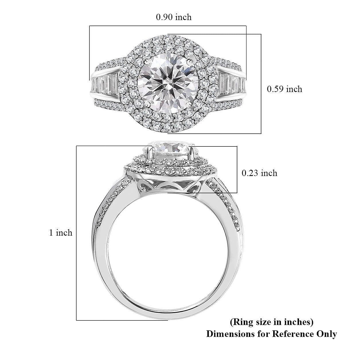 Moissanite Double Halo Ring in Platinum Over Sterling Silver (Size 6.0) 3.00 ctw image number 5