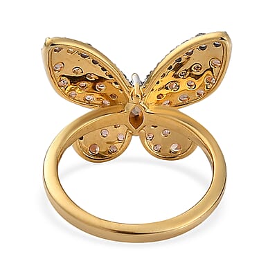 Premium Jenipapo Andalusite and White Zircon 1.85 ctw Ring in 18K Vermeil Yellow Gold Over Sterling Silver (Size 6.0)