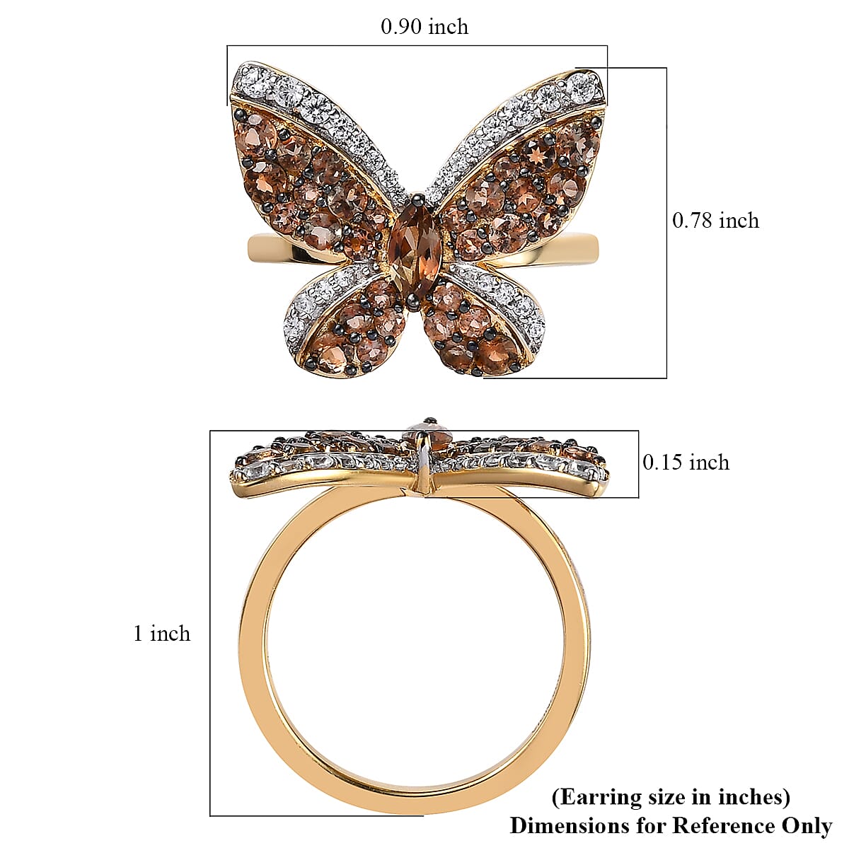 Premium Jenipapo Andalusite and White Zircon 1.85 ctw Ring in 18K Vermeil Yellow Gold Over Sterling Silver (Size 6.0)