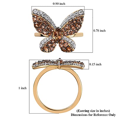Premium Jenipapo Andalusite and White Zircon 1.85 ctw Ring in 18K Vermeil Yellow Gold Over Sterling Silver (Size 6.0)