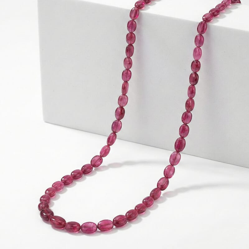 Certified & Appraised Rhapsody AAAA Ouro Fino Rubellite 70.00 ctw Beaded Necklace 18 Inches in 950 Platinum