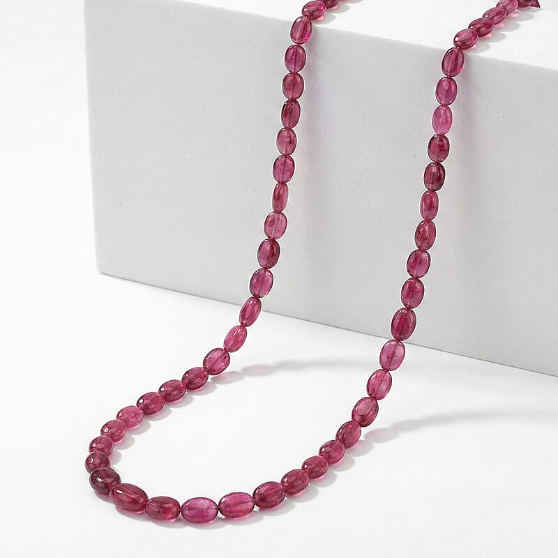 Certified & Appraised Rhapsody AAAA Ouro Fino Rubellite 70.00 ctw Beaded Necklace 18 Inches in 950 Platinum