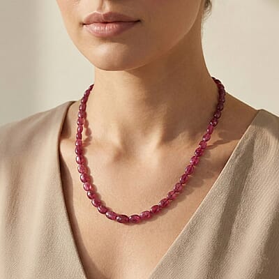 Certified & Appraised Rhapsody AAAA Ouro Fino Rubellite 70.00 ctw Beaded Necklace 18 Inches in 950 Platinum