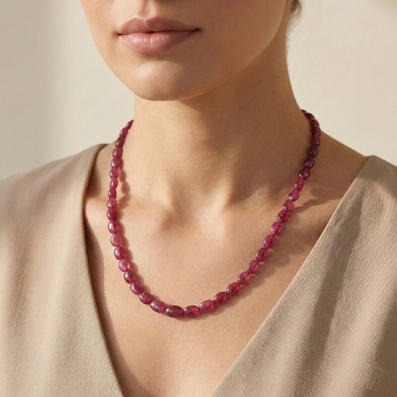 Certified & Appraised Rhapsody AAAA Ouro Fino Rubellite 70.00 ctw Beaded Necklace 18 Inches in 950 Platinum