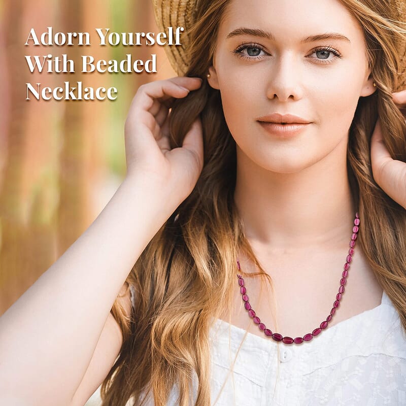 Certified & Appraised Rhapsody AAAA Ouro Fino Rubellite 70.00 ctw Beaded Necklace 18 Inches in 950 Platinum