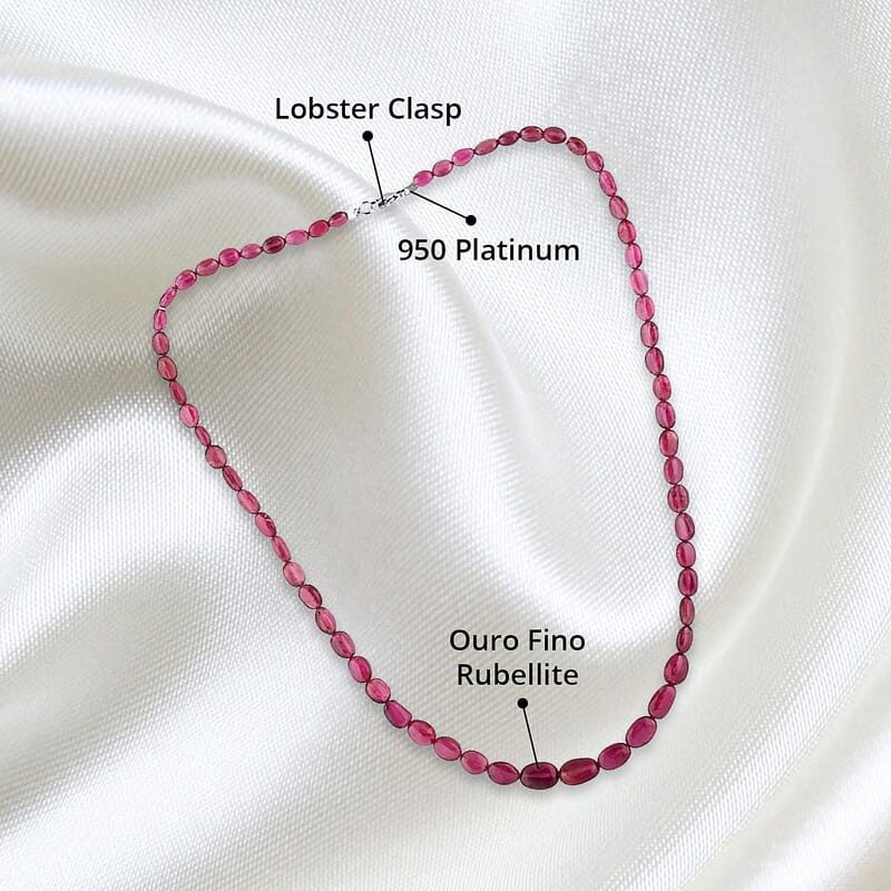 Certified & Appraised Rhapsody AAAA Ouro Fino Rubellite 70.00 ctw Beaded Necklace 18 Inches in 950 Platinum