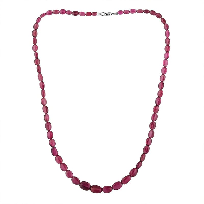 Certified & Appraised Rhapsody AAAA Ouro Fino Rubellite 70.00 ctw Beaded Necklace 18 Inches in 950 Platinum