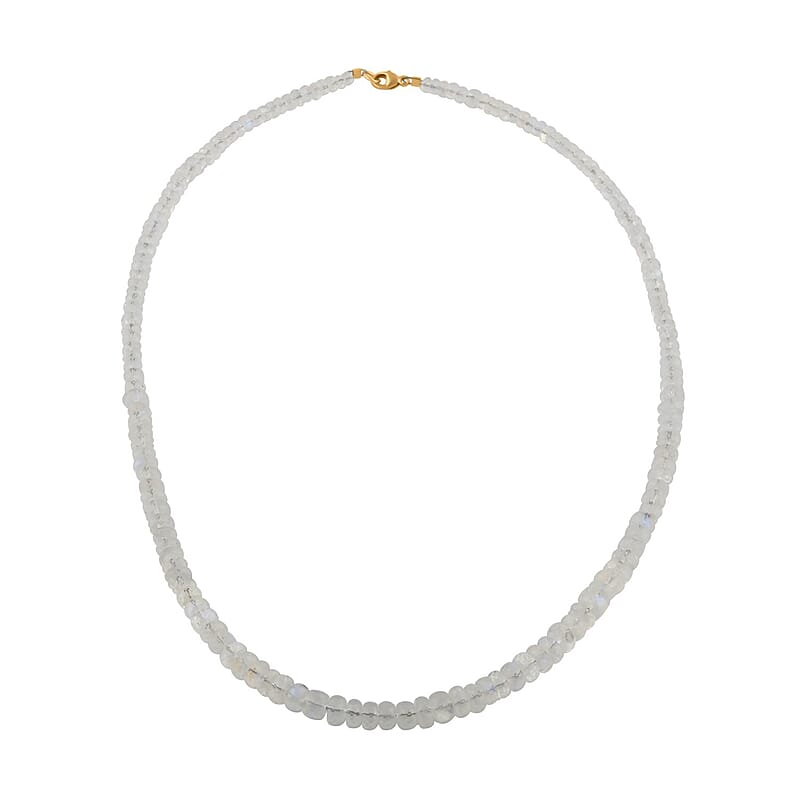Certified & Appraised Iliana 18K Yellow Gold AAAA Premium Rainbow Moonstone Beaded Necklace (18 Inches) 85.00 ctw