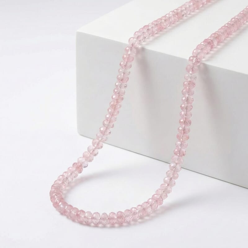 Certified & Appraised Rhapsody 950 Platinum AAAA Pink Morganite Beaded Necklace 18 Inches 125.00 ctw