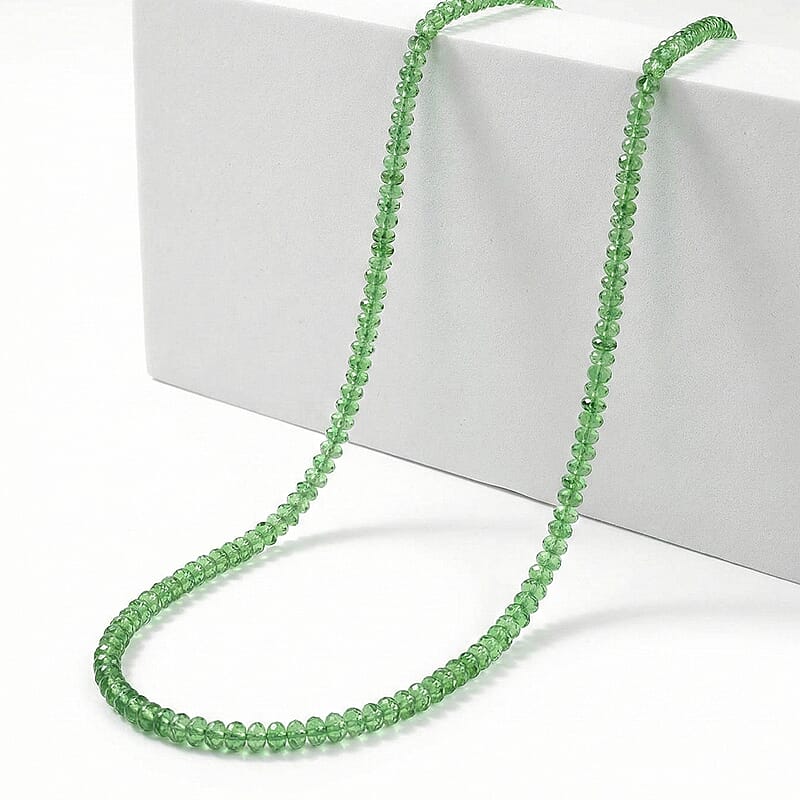 Certified & Appraised Rhapsody 950 Platinum AAAA Tsavorite Garnet Beaded Necklace 18 Inches 60.00 ctw