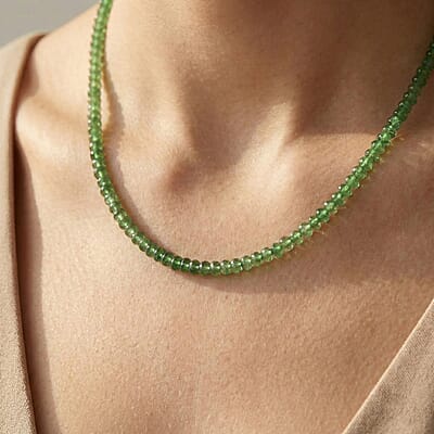 Certified & Appraised Rhapsody 950 Platinum AAAA Tsavorite Garnet Beaded Necklace 18 Inches 60.00 ctw