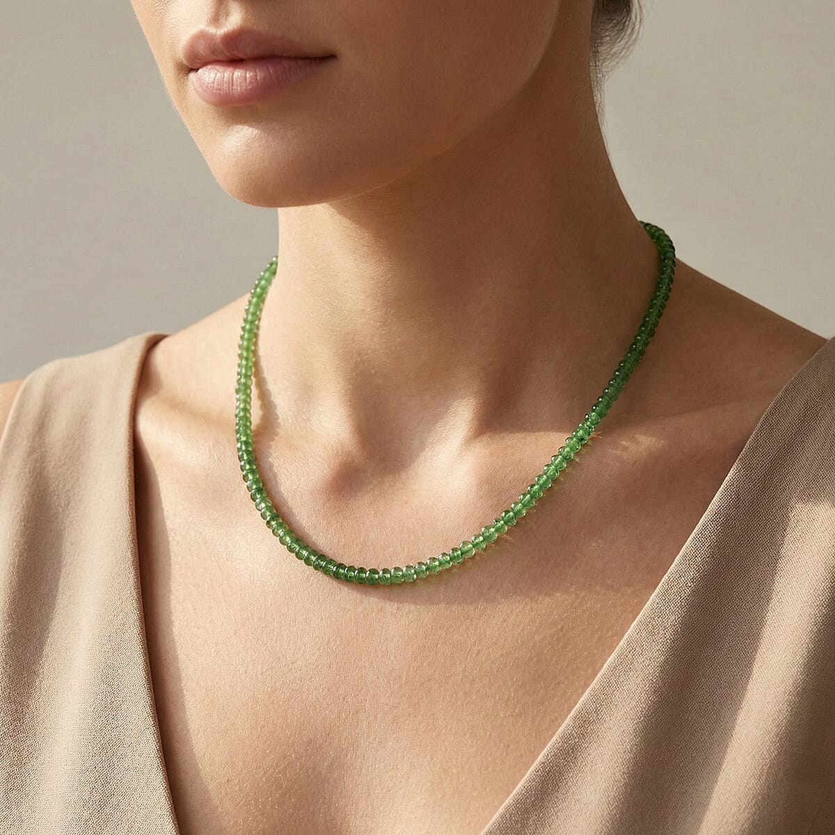 Certified & Appraised Rhapsody 950 Platinum AAAA Tsavorite Garnet Beaded Necklace 18 Inches 60.00 ctw image number 5