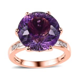 Millennium Cut African Amethyst Ring, White Zircon Accent Ring in Vermeil Rose Gold Over Sterling Silver, Amethyst Jewelry, Gifts For Her 10.60 ctw (Size 10.0)