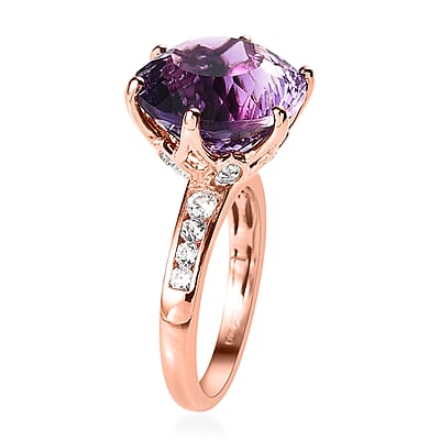 Millennium Cut African Amethyst, White Zircon Ring in Vermeil RG Over Sterling Silver (Size 10.0) 10.60 ctw