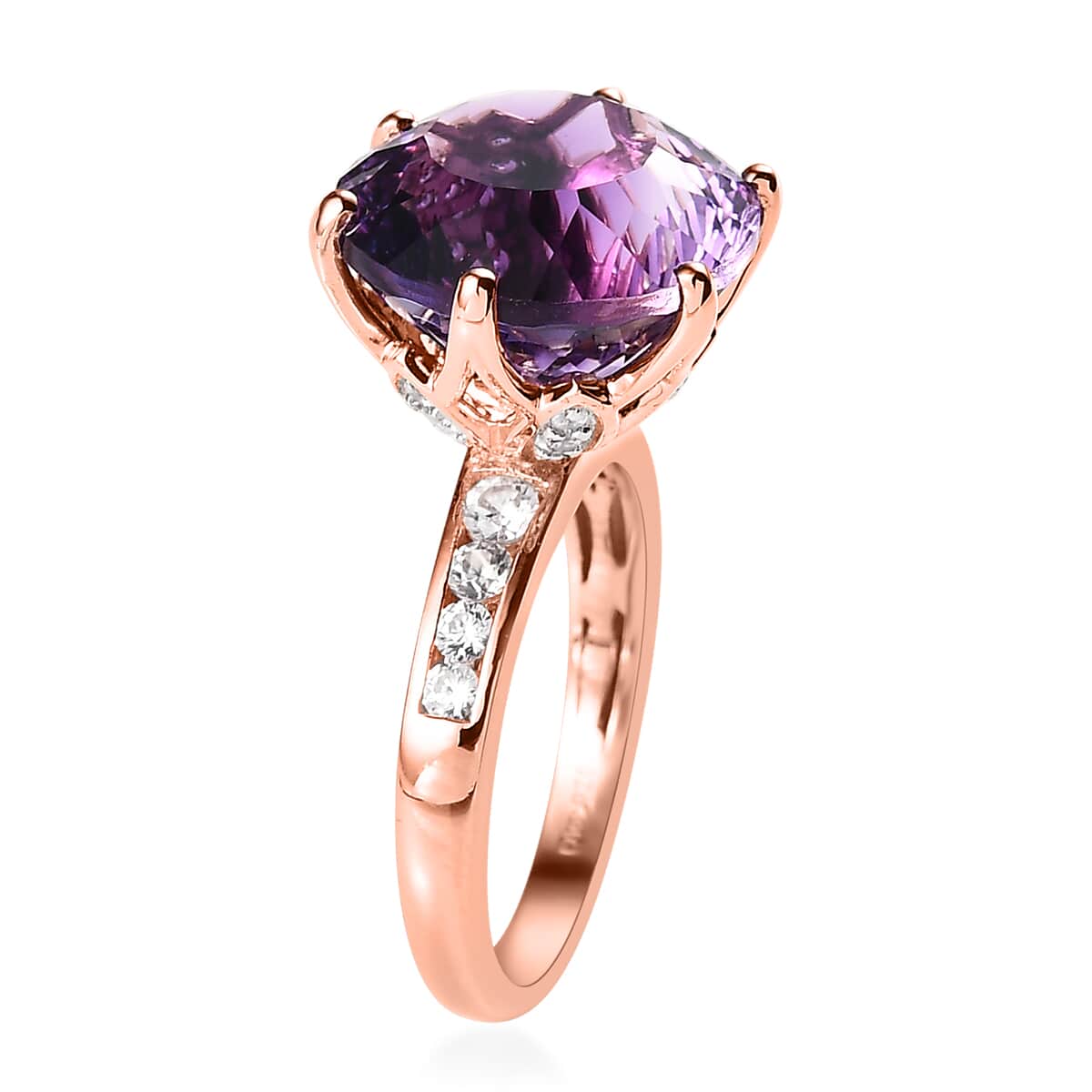 Millennium Cut African Amethyst Ring, White Zircon Accent Ring in Vermeil Rose Gold Over Sterling Silver, Amethyst Jewelry, Gifts For Her 10.60 ctw (Size 10.0) image number 3