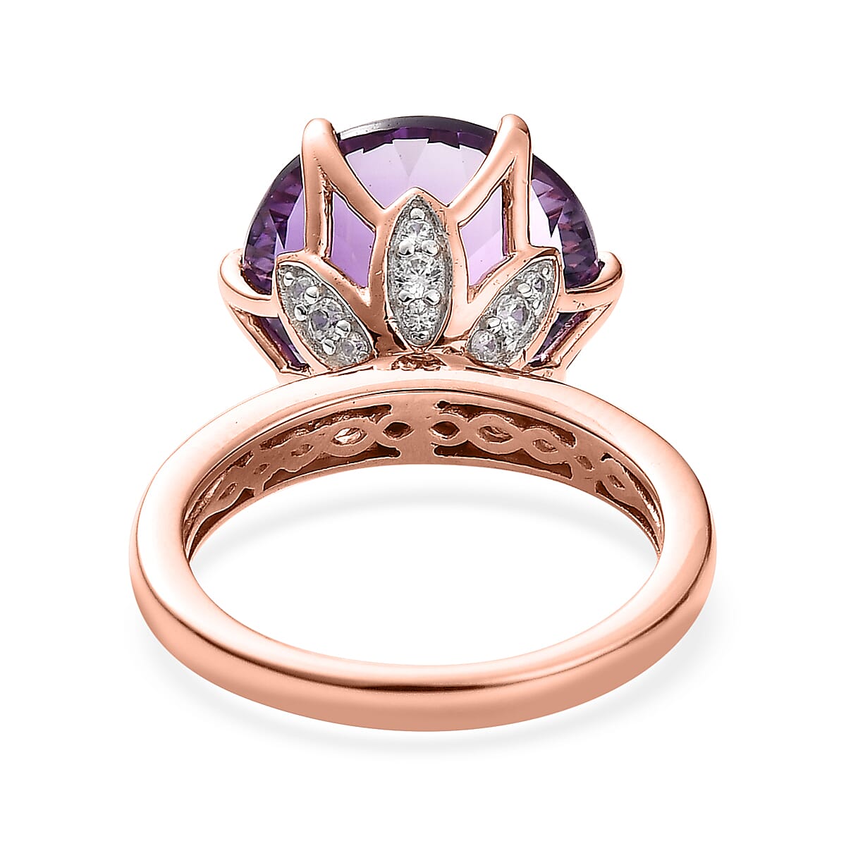 Millennium Cut African Amethyst, White Zircon Ring in Vermeil RG Over Sterling Silver (Size 10.0) 10.60 ctw