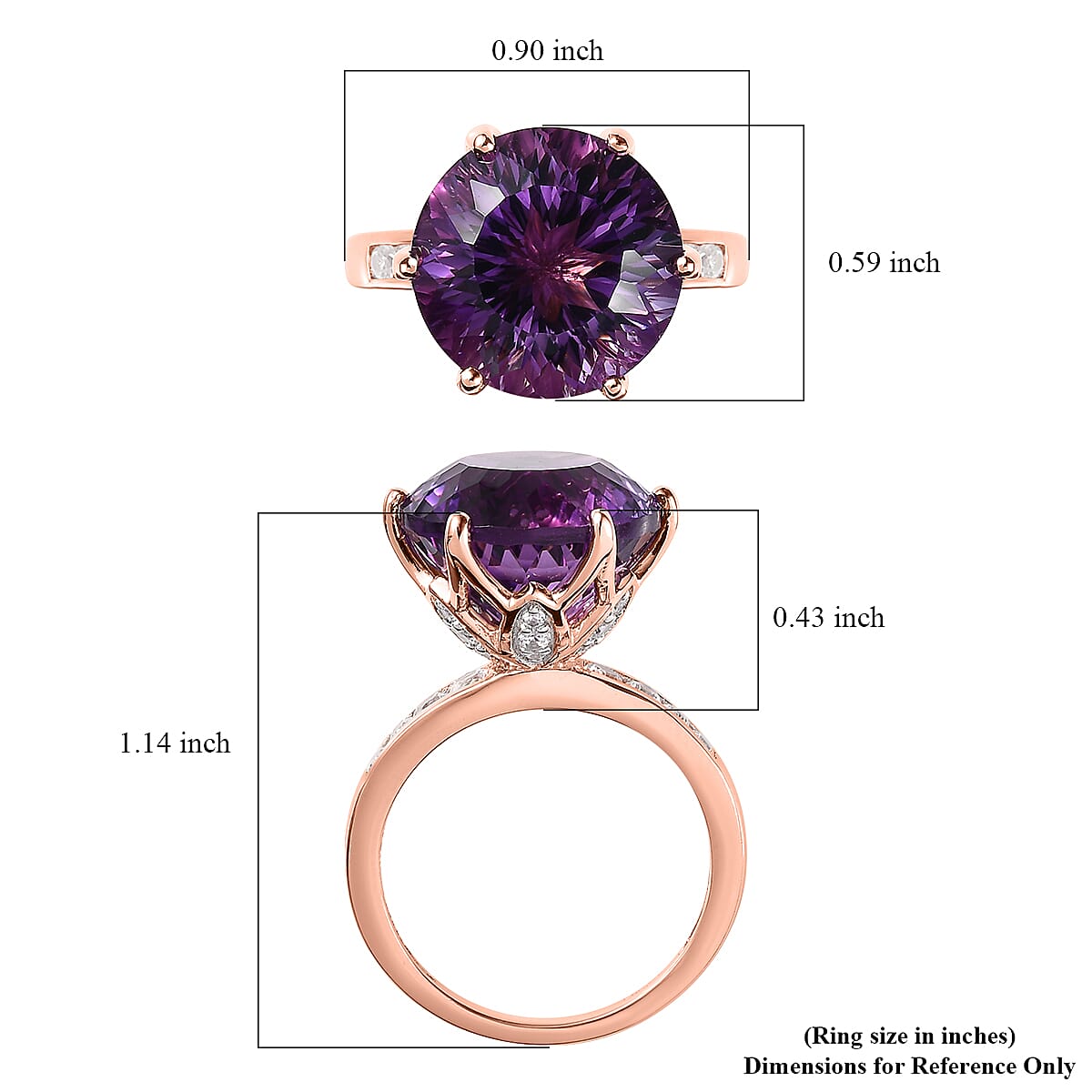 Millennium Cut African Amethyst, White Zircon Ring in Vermeil RG Over Sterling Silver (Size 10.0) 10.60 ctw