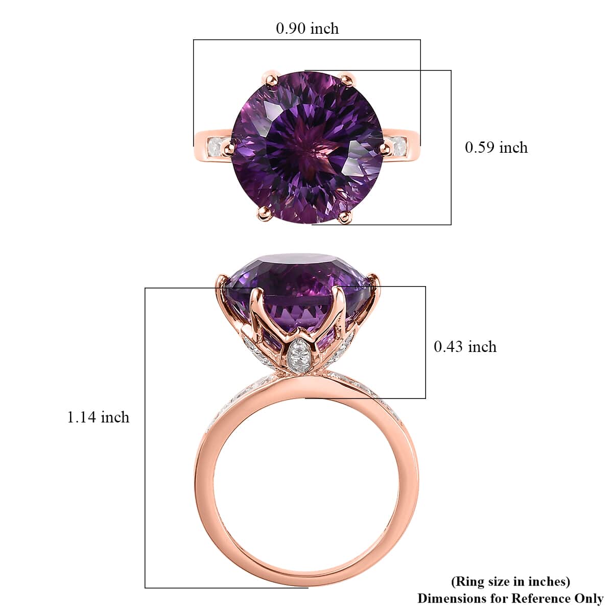 Millennium Cut African Amethyst Ring, White Zircon Accent Ring in Vermeil Rose Gold Over Sterling Silver, Amethyst Jewelry, Gifts For Her 10.60 ctw (Size 10.0) image number 5