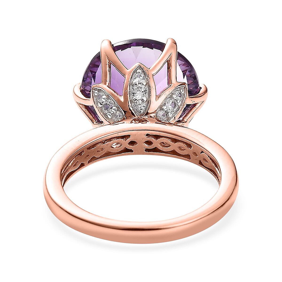 Millennium Cut African Amethyst Ring, White Zircon Accent Ring in Vermeil Rose Gold Over Sterling Silver, Amethyst Jewelry, Gifts For Her 10.60 ctw (Size 7.0) image number 4