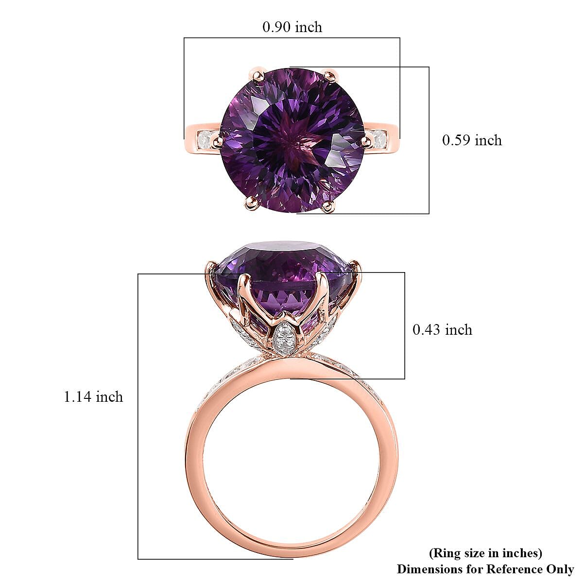 Millennium Cut African Amethyst Ring, White Zircon Accent Ring in Vermeil Rose Gold Over Sterling Silver, Amethyst Jewelry, Gifts For Her 10.60 ctw (Size 7.0) image number 5