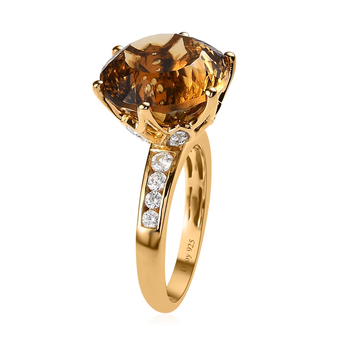 Millennium Cut Brazilian Citrine and White Zircon 9.70 ctw Accent Ring in Vermeil Yellow Gold Over Sterling Silver, Citrine Jewelry, Gifts For Her (Size 11.0) image number 3