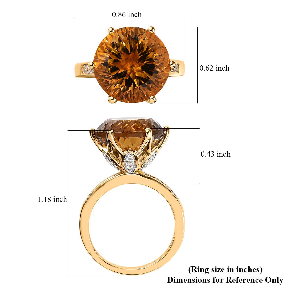 Millennium Cut Brazilian Citrine and White Zircon 9.70 ctw Accent Ring in Vermeil Yellow Gold Over Sterling Silver, Citrine Jewelry, Gifts For Her (Size 11.0) image number 5