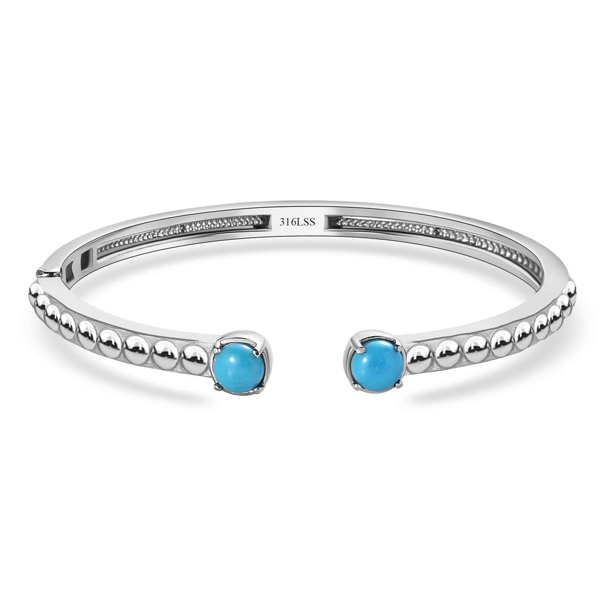 Sleeping Beauty Turquoise Cuff Bangle in Stainless Steel (6.50 In) 1.60 ctw image number 0