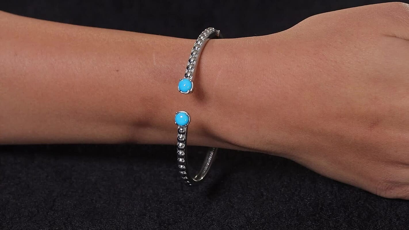 Sleeping Beauty Turquoise Cuff Bangle in Stainless Steel (6.50 In) 1.60 ctw