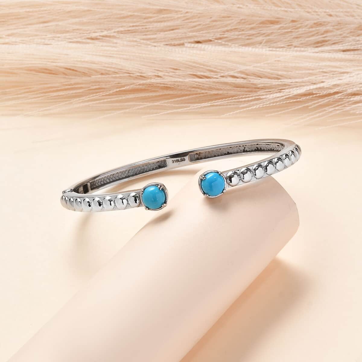Sleeping Beauty Turquoise Cuff Bangle in Stainless Steel (6.50 In) 1.60 ctw image number 1