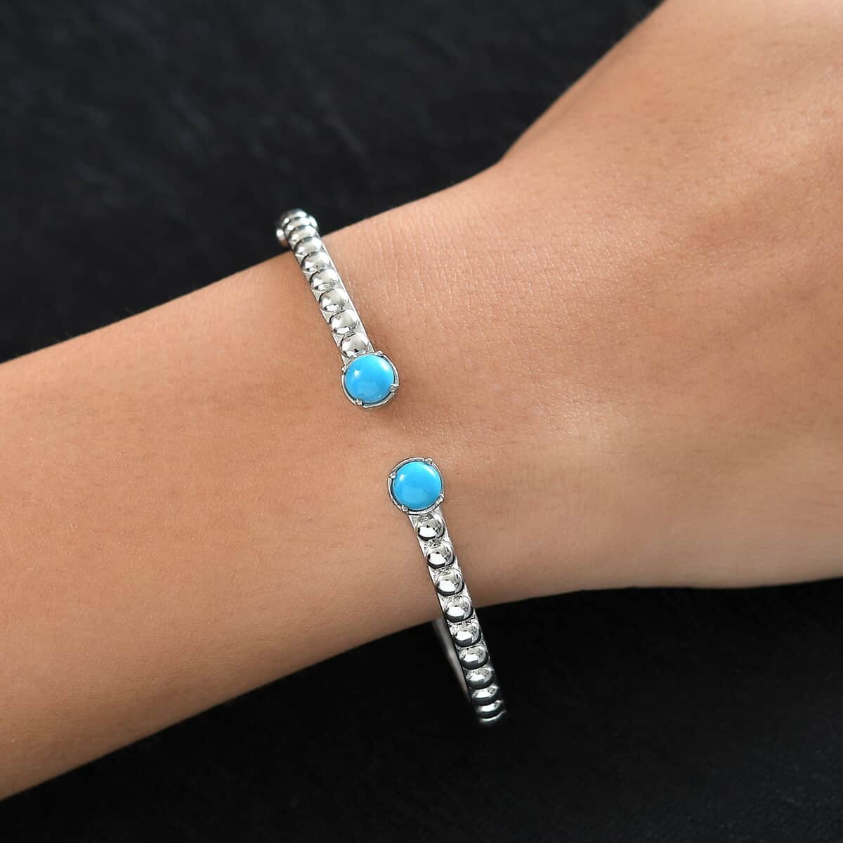 Sleeping Beauty Turquoise Cuff Bangle in Stainless Steel (6.50 In) 1.60 ctw image number 2