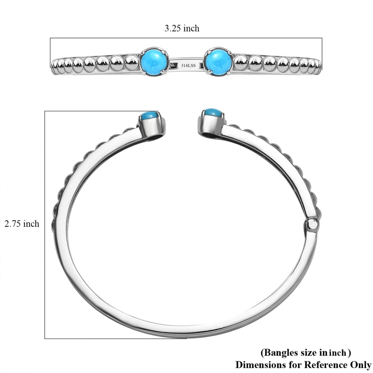 Sleeping Beauty Turquoise 1.60 ctw Cuff Bracelet in Stainless Steel (8.00 In) image number 5