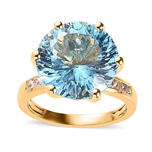 Millennium Cut African Amethyst, White Zircon Ring in Vermeil RG Over Sterling Silver (Size 10.0) 10.60 ctw