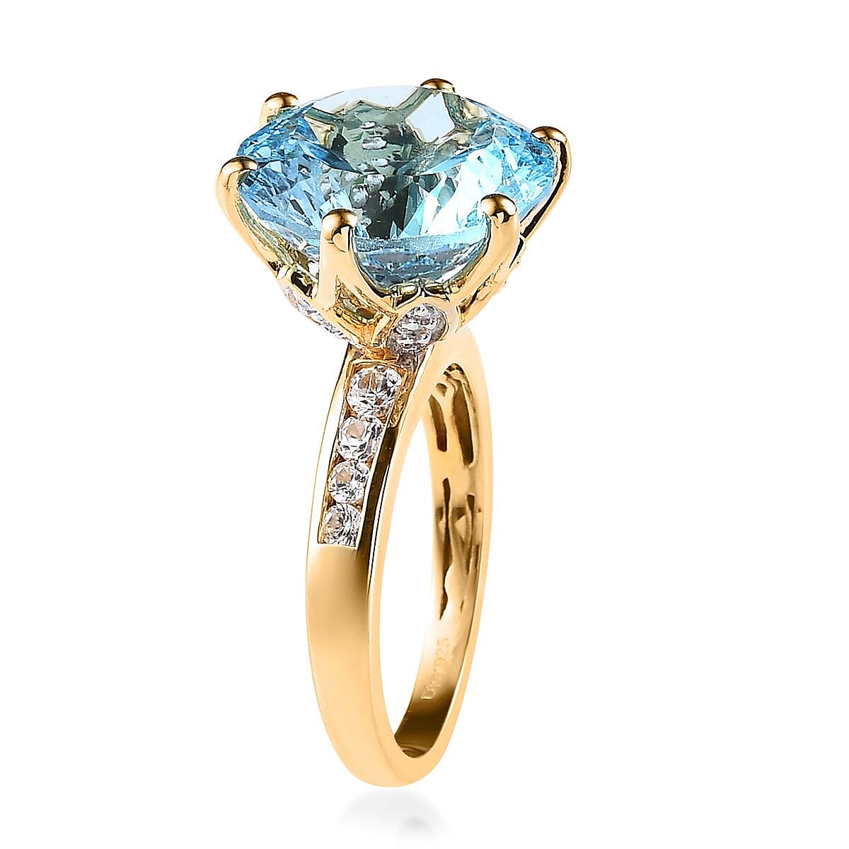 Millennium Cut Sky Blue Topaz Ring, White Zircon Accent Ring in Vermeil YG Over Sterling Silver, Blue Topaz Jewelry, Gifts For Her 12.50 ctw (Size 10.0) image number 3