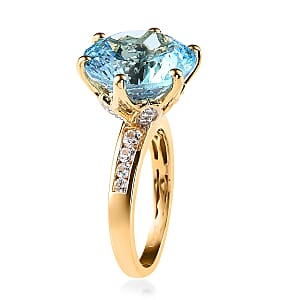 Millennium Cut African Amethyst, White Zircon Ring in Vermeil RG Over Sterling Silver (Size 10.0) 10.60 ctw