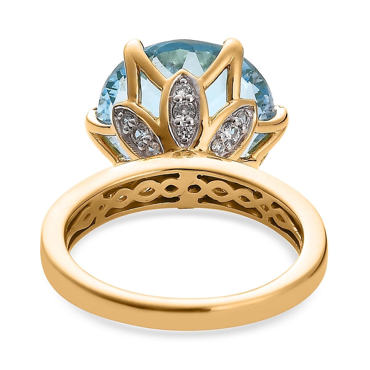 D'Joy Millennium Cut Sky Blue Topaz Ring, White Zircon Accent Ring in Vermeil YG Over Sterling Silver, Blue Topaz Jewelry, Gifts For Her 12.50 ctw (Size 8.0) image number 4
