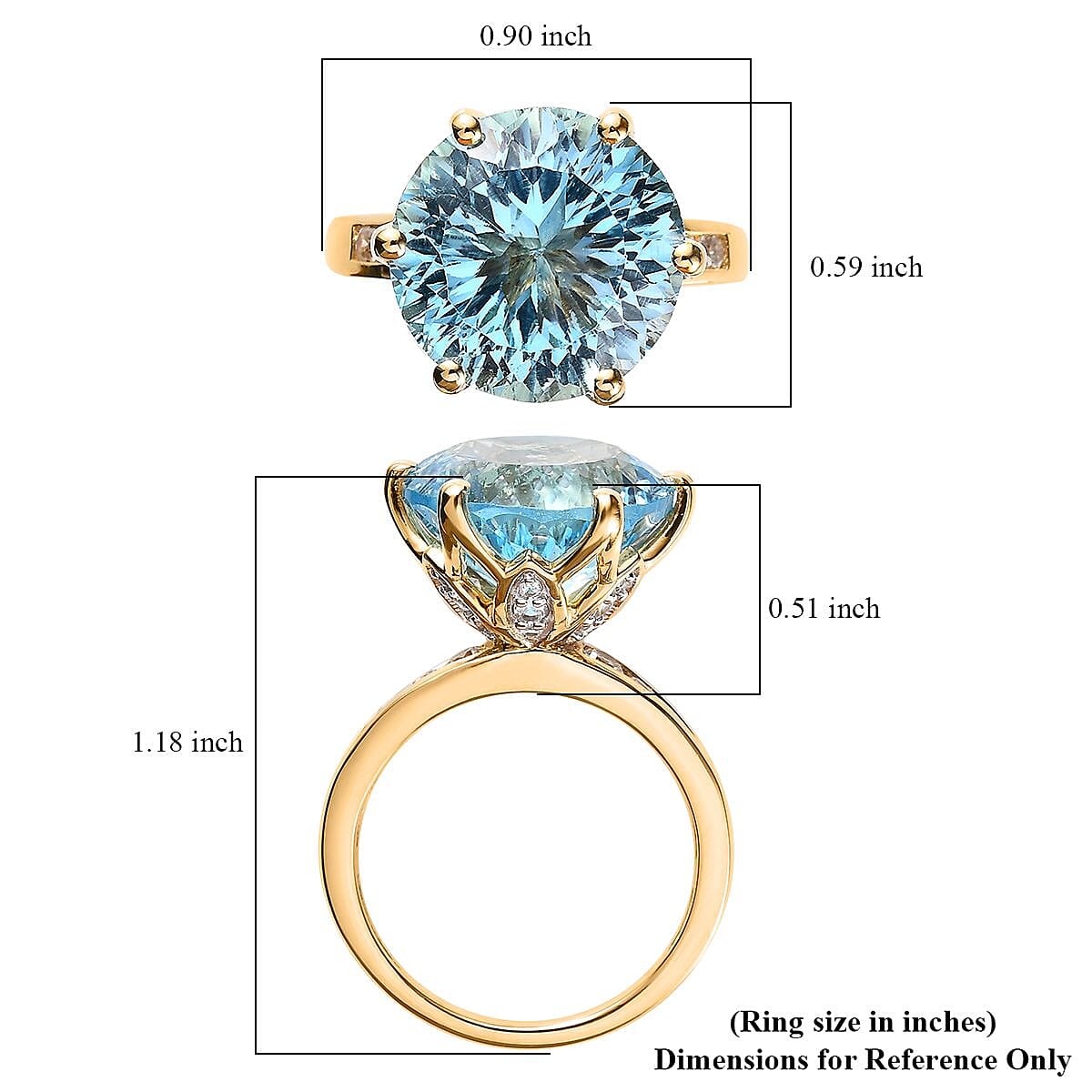 D'Joy Millennium Cut Sky Blue Topaz Ring, White Zircon Accent Ring in Vermeil YG Over Sterling Silver, Blue Topaz Jewelry, Gifts For Her 12.50 ctw (Size 8.0) image number 5