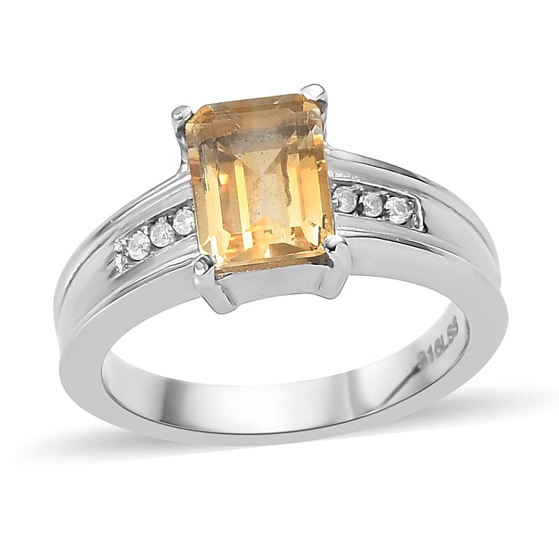 Brazilian Citrine and White Zircon Ring in Stainless Steel (Size 10.0) 1.50 ctw
