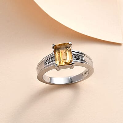 Brazilian Citrine and White Zircon Ring in Stainless Steel (Size 10.0) 1.50 ctw