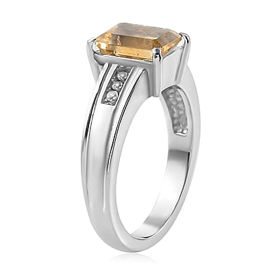Brazilian Citrine and White Zircon Ring in Stainless Steel (Size 10.0) 1.50 ctw