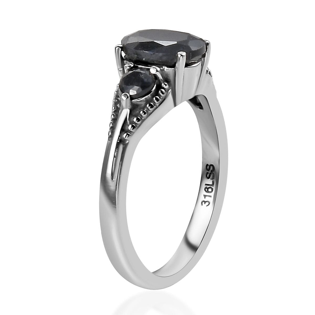 Midnight Sapphire Ring in Stainless Steel 2.15 ctw image number 3