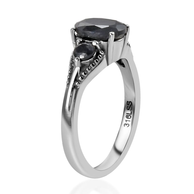 Midnight Sapphire Ring in Stainless Steel (Size 10.0) 2.15 ctw