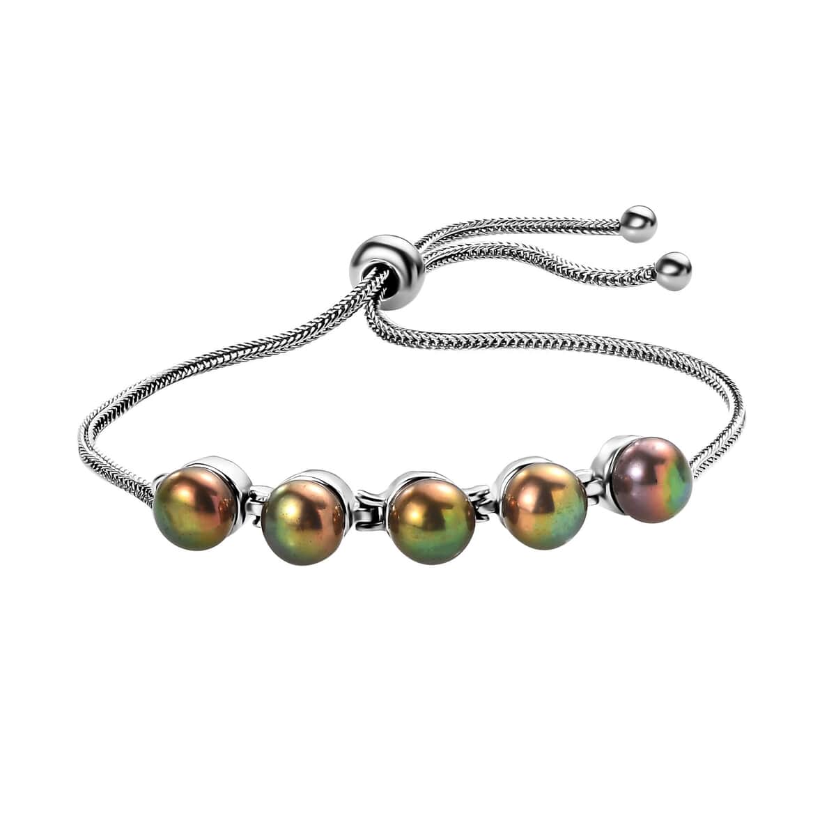 Bronze Freshwater Pearl Bolo Bracelet in Stainless Steel image number 0