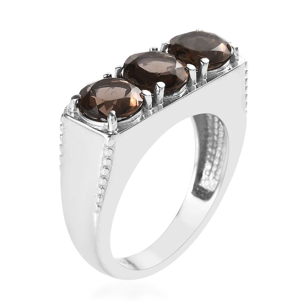 Brazilian Smoky Quartz 3 Stone Men's Ring in Stainless Steel (Size 10.0) 3.50 ctw image number 3