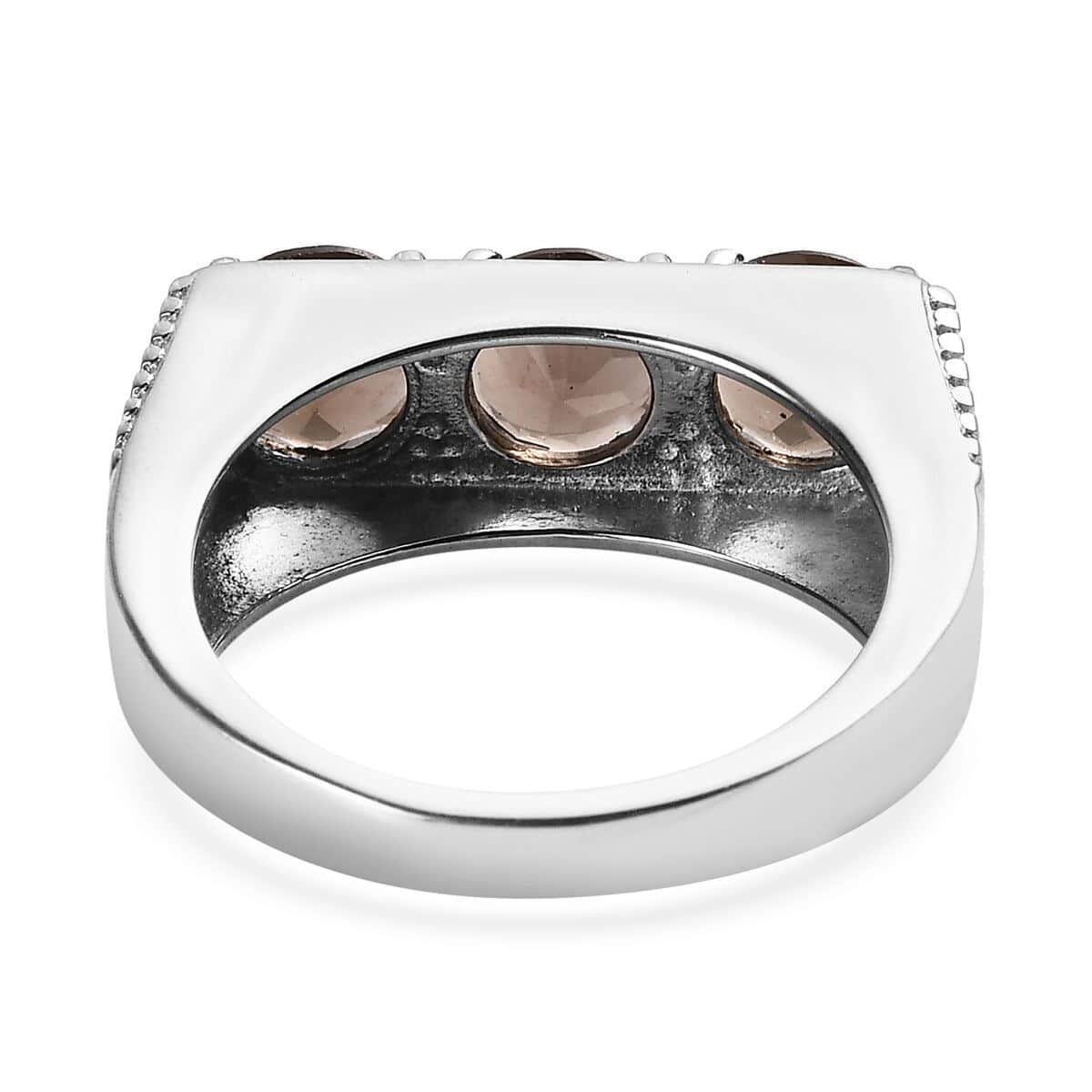 Brazilian Smoky Quartz 3 Stone Men's Ring in Stainless Steel (Size 10.0) 3.50 ctw image number 4