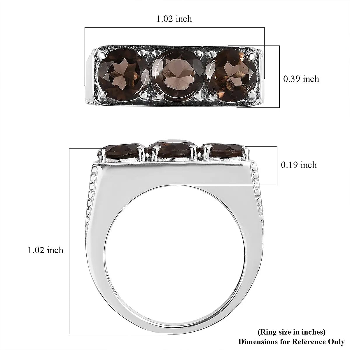 Brazilian Smoky Quartz 3 Stone Men's Ring in Stainless Steel (Size 12.0) 3.50 ctw image number 6