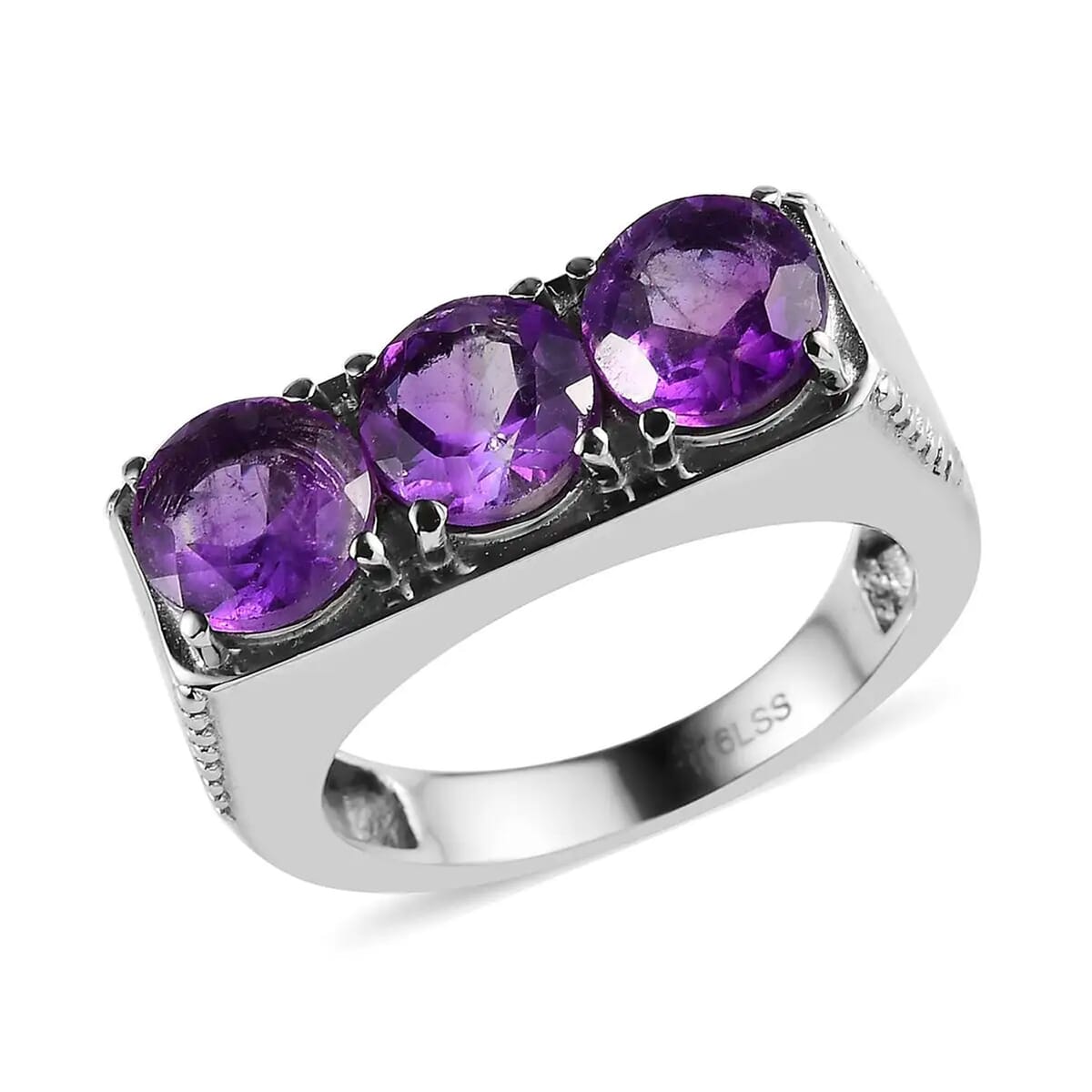 African Amethyst 3 Stone Men's Ring in Stainless Steel (Size 12.0) 3.40 ctw image number 0