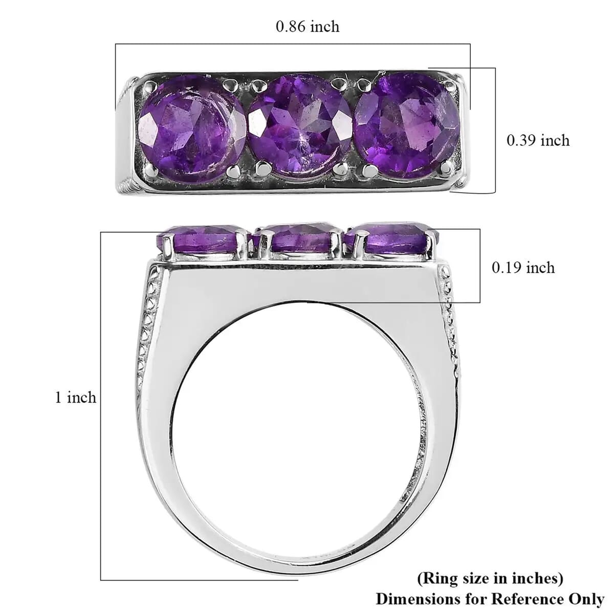 African Amethyst 3 Stone Men's Ring in Stainless Steel (Size 12.0) 3.40 ctw image number 6