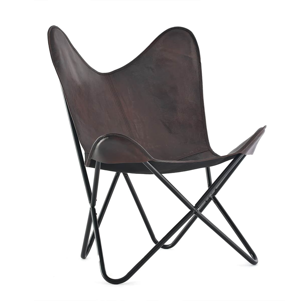 Doorbuster Dark Brown Butterfly Chair in Genuine Leather with Canvas Lining & Metal Frame image number 0